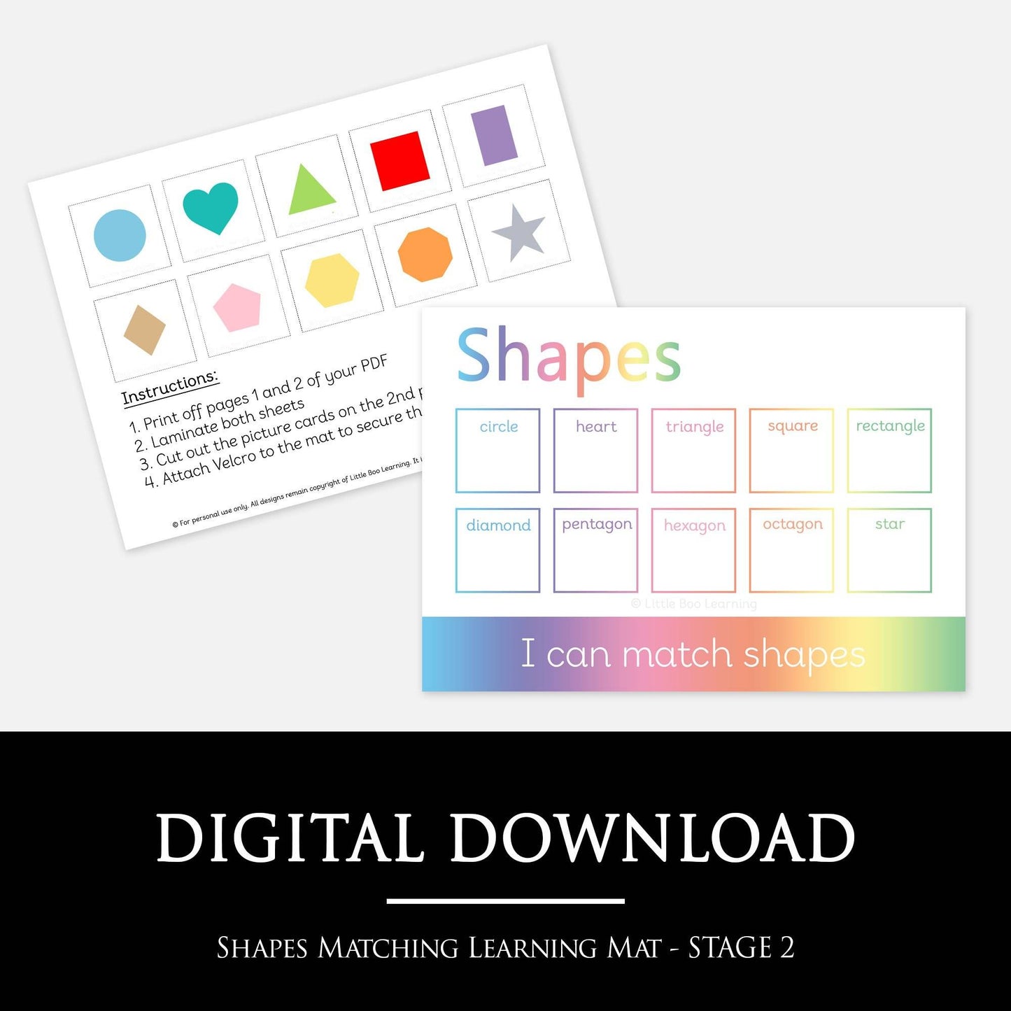 Shapes Matching Learning Mat - STAGE 2 | Digital Download-Little Boo Learning-